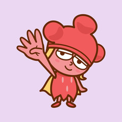 ４本の指を立て手を突き上げる女の子のイラスト