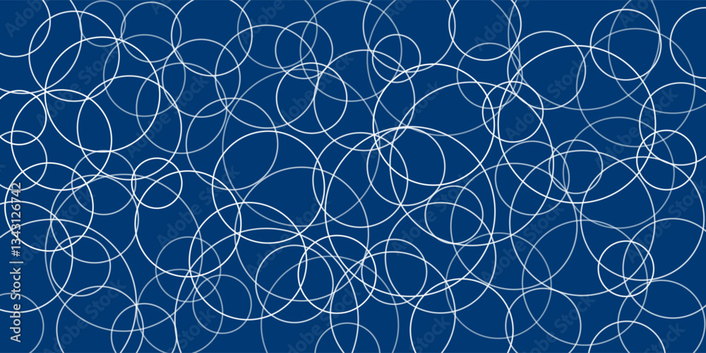 Wall mural a deep blue background features overlapping white circles, forming a dynamic and modern abstract pat