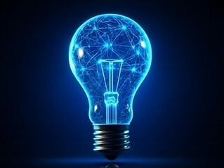 Glowing lightbulb with network pattern on dark background