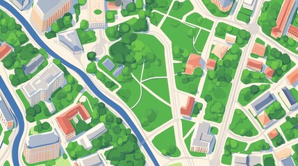 Obraz premium Close up illustration of a city map featuring streets, parks, and landmarks on a white background