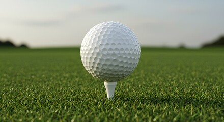 A golf ball resting on a tee on the grass of a golf course