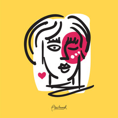 Minimalist Line Art Face Illustration for Wall Decoration, Branding, Social Media, Brochure, Beauty Logos, T-shirt Print & Web, and Hand-Drawn Design.