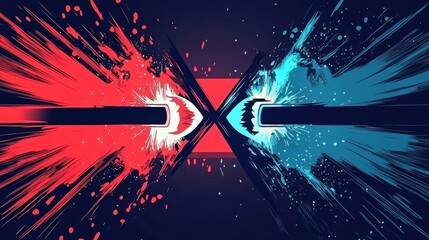 Energetic versus battle backdrop showcasing comic-style art in striking colors.
