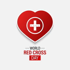 Obraz premium World Red Cross Day is observed annually on May 8th. International Red Cross and Red Crescent Movement. Hand with heart on color background and Stethoscope. Design for web banner, cards, prints.