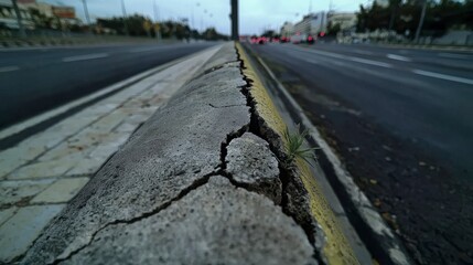 Fototapeta premium Cracked Road Curb Urban Nature Cityscape High Resolution Image