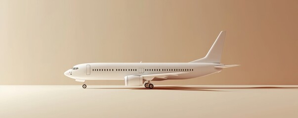 A minimalist model airplane on a neutral backdrop, representing travel and flight.