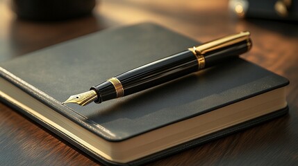Elegant Fountain Pen on Classic Notebook
