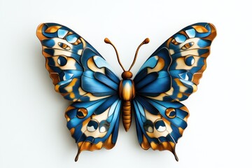 Blue gold butterfly art studio white background