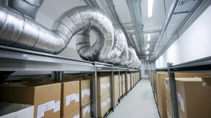 Obraz premium Industrial storage facility being built with an advanced ventilation system.