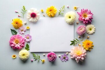 Mock up image of paper and flowers on plain background