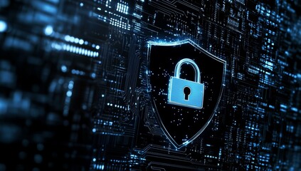 Fototapeta premium Cybersecurity shield over circuit board (1)