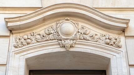 Intricate Beige Stone Carving Above Doorway