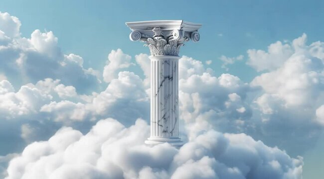 Heavenly Pillars Rise Majestically Amidst Ethereal Cloudy Skies, Smooth repeating motion for background video animation