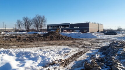 Modern industrial facility with innovative eco-friendly design under construction.