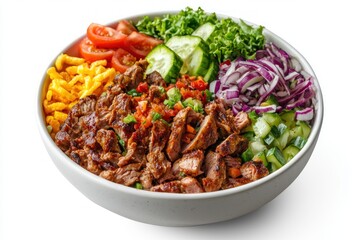 Exquisite grain bowl masterpiece featuring grilled steak vibrant vegetables and nutritious ingredients