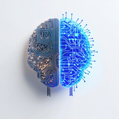 A stylized brain combines circuit board and neurological designs, merging technology and biology