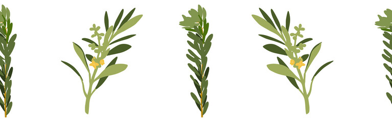 Green leaves border on a white background. Hand-drawn illustration. Perfect for spring and summer.