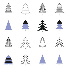 Obraz premium Tree silhouette and Tropical leaves vector isolated on white background.