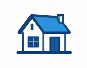 Stylized Simple House Illustration with Blue Accents on White Background