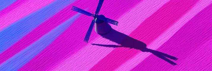 Abstract windmill shadow on vibrant striped background