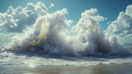 Majestic ocean waves crashing under dramatic cloudy sky