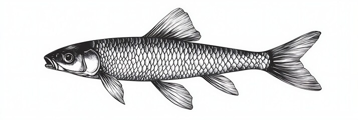 Detailed illustration of a fish in the water against a white background, for educational use
