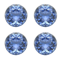 Four Isolated Blue Gemstones With Faceted Surface On Transparent Background Perfect For Display