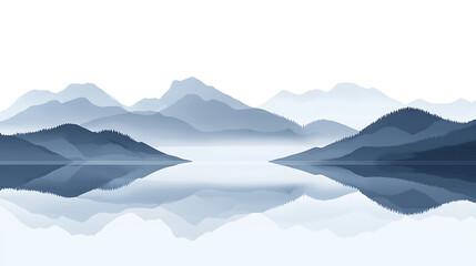Fototapeta premium Serene Mountain and Lake Reflections in Soft Pastel and Blue Hues 