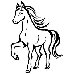 墨で手描きした和風の馬の全身イラスト