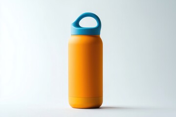 Orange water bottle in vibrant colors against a neutral backdrop studio light water container freshness