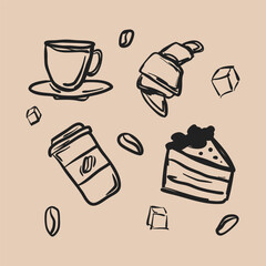 Set of coffee and cake vector design elements