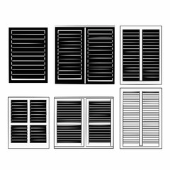 Abstract illustration of various window shutters in a minimalist style
