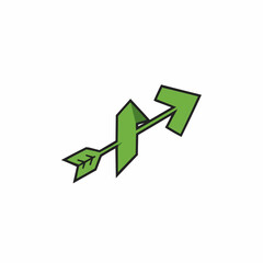 Green arrow symbolizing growth and progress on a plain background