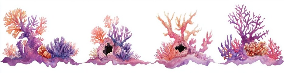 Naklejka premium Watercolor Coral Reefs
