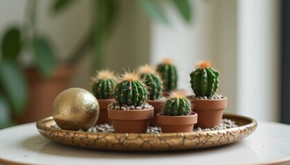Green and lush cactus potted plants