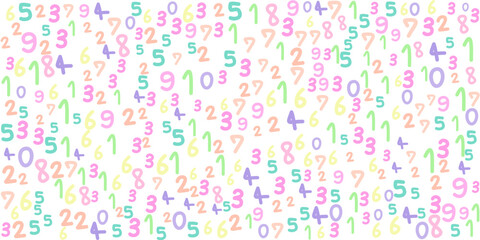 Colorful hand-drawn numbers pattern background with pastel shades on transparent