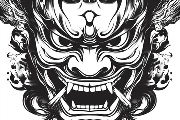 Obraz premium A Detailed Black and White Illustration of a Masked Face