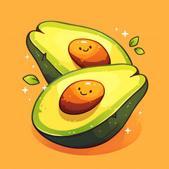 Avocado picture cartoon 2D, a beneficial fruit, is used as an illustration for advertising.