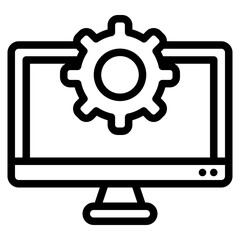 Computer monitor with a gear on top, suitable for technology or industrial concept designs, websites, and presentations needing a mechanical touch.