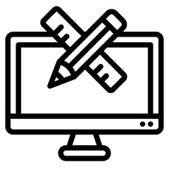 Perfect for web design or education projects. Featuring a computer monitor with two colorful pencils crossed, ideal for creatives.