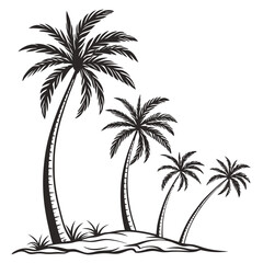 Tree silhouette and Tropical leaves vector isolated on white background.