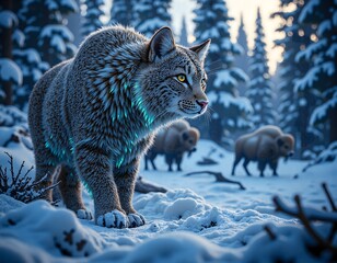 Obraz premium Majestic lynx in a winter wonderland