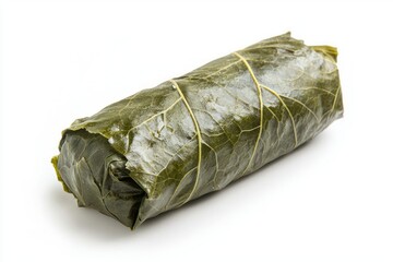 Stuffed Grape Leaf Roll in Studio Setting with Eye Catching Visual Focus and Clean White Background
