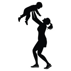 Mother Lifting Baby in the Air Vector Silhouette | Mother's Day Clipart | Mom and Baby Art