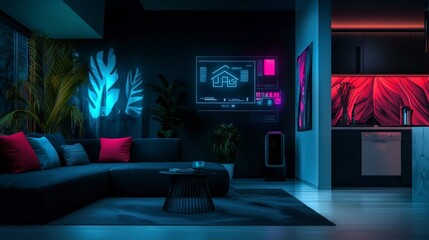 Smart Home Augmented Reality Interface  Futuristic Interior Design