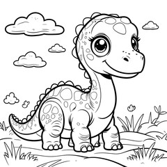 Fototapeta premium Bring the prehistoric world to life with this Kawaii Diplodocus Coloring Page! This adorable and friendly Diplodocus is designed with bold, thick outlines, making it perfect for kids, beginners