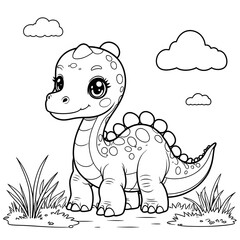 Obraz premium Bring the prehistoric world to life with this Kawaii Diplodocus Coloring Page! This adorable and friendly Diplodocus is designed with bold, thick outlines, making it perfect for kids, beginners