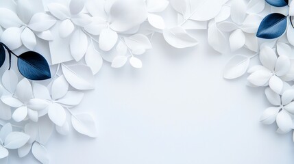 Elegant White   Dark Blue 3D Floral Leaves Background