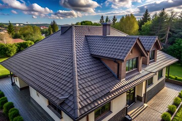 Obraz premium House with a large roof and a chimney, photo, image