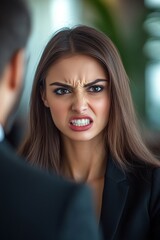 Fototapeta premium Conflict, Tension, Dramatic Face To Face Argument, Frustrated Colleagues In A Disagreement